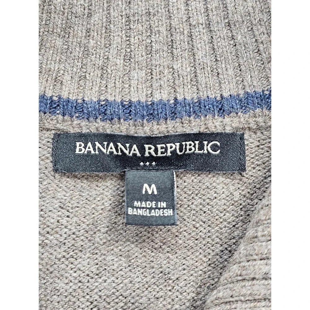 Banana‎ Republic Mens Mock Neck Button Placket Sweater Brown Heathered Medium